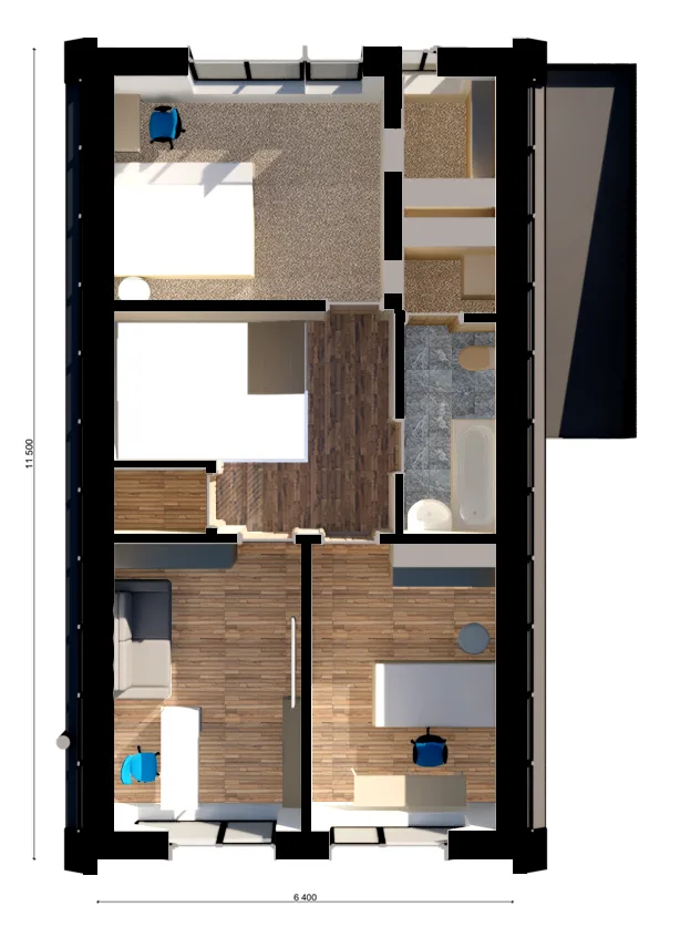 Каркасный дом «Клара» — 3D-планировка 2
